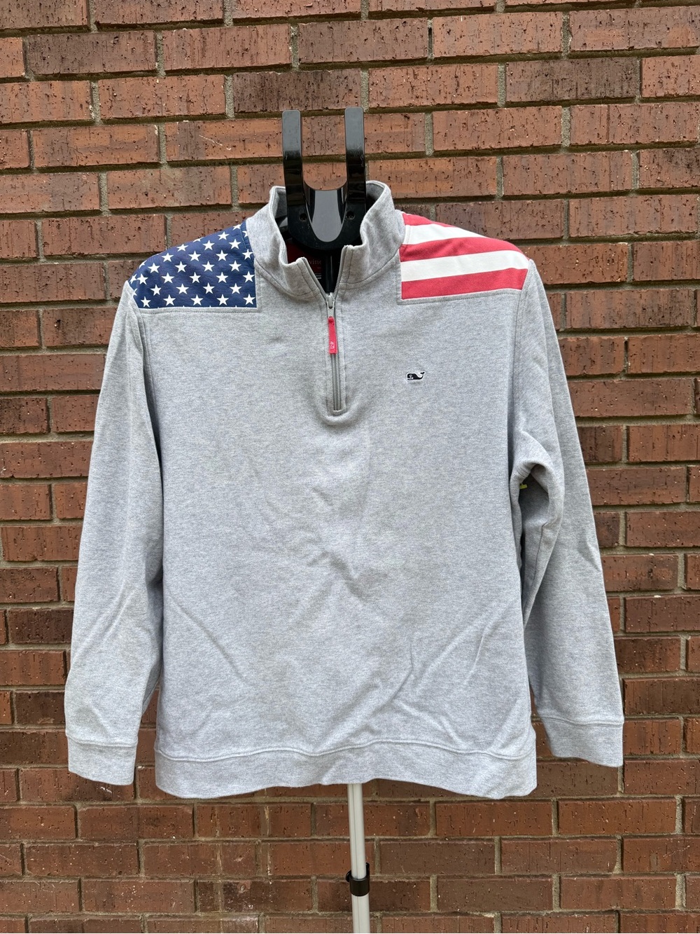 Vineyard Vines Quarter 1/4 Zip Pullover American Flag USA Gray Mens Size Large